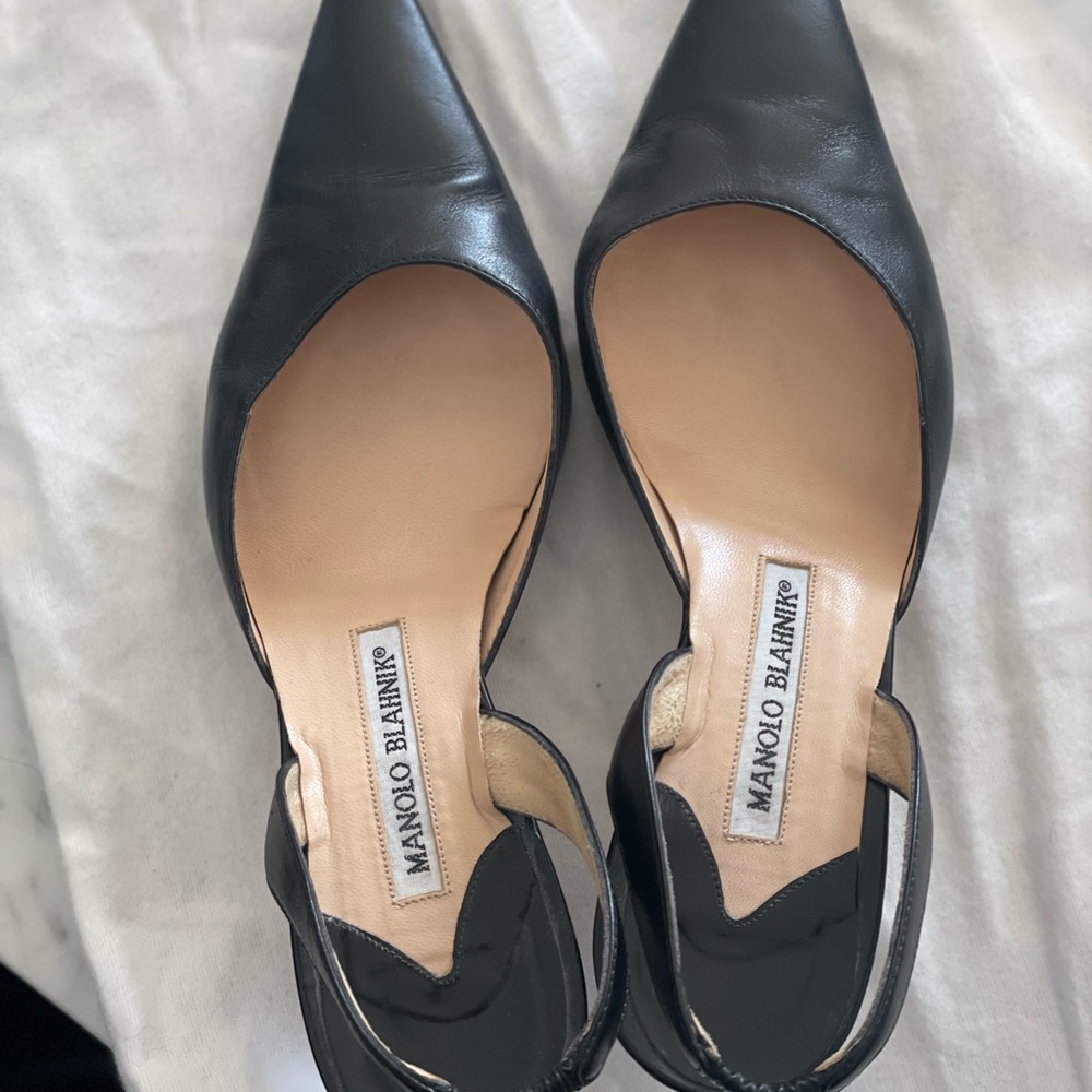 Manolo Blahnik Black Leather Slingback Heels
